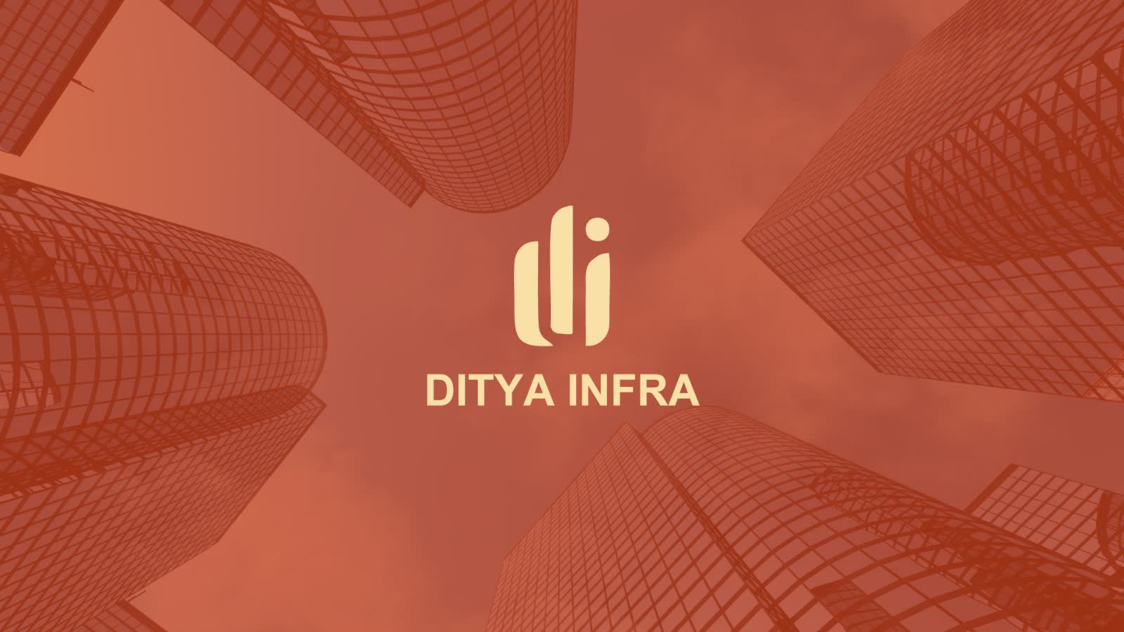 The Ditya Infra mark over towers seen from below