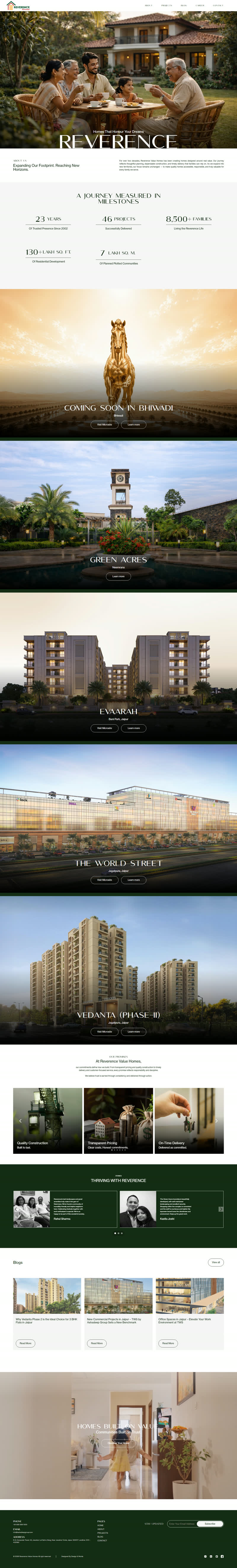 Full homepage of reverencerealty.in, from the hero through to the footer